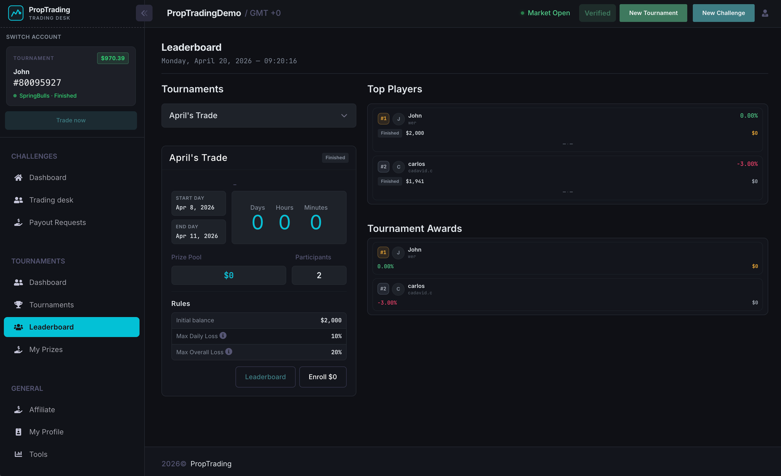 Tournament interface